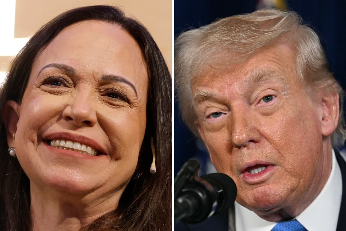 La líder opositora venezolana y Nobel de la Paz, María Corina Machado; y el presidente de Estados Unidos, Donald Trump. (Odd ANDERSEN / Jim WATSON / AFP)