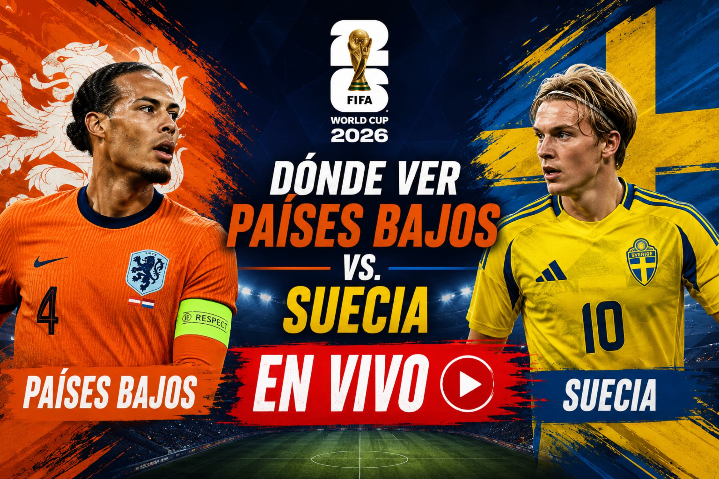 Consulta dónde puedes ver Países Bajos vs. Suecia por la Jornada 2 del Mundial de Fútbol 2026, este sábado 20 de junio, desde el NRG Stadium de Houston. (Foto: Imagen creada por El Comercio MAG utilizando la IA de Chat GPT)