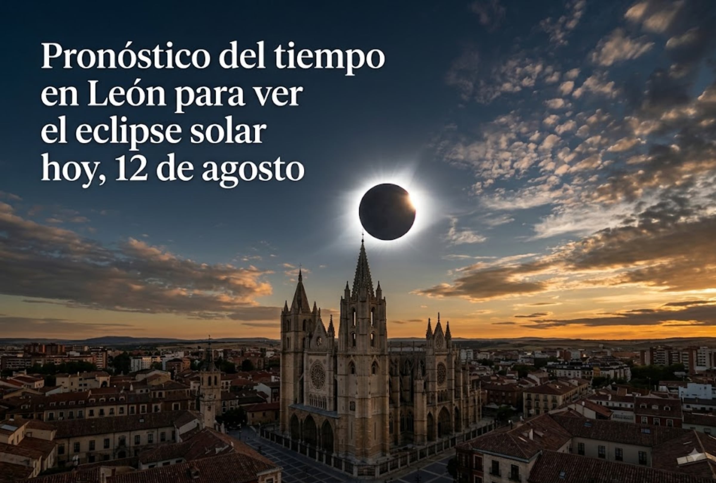 Revisa el pronóstico del tiempo en León para observar el eclipse solar total del miércoles 12 de agosto. Cómo estará la nubosidad y la visibilidad. FOTO: Imagen creada por la IA de Gemini.