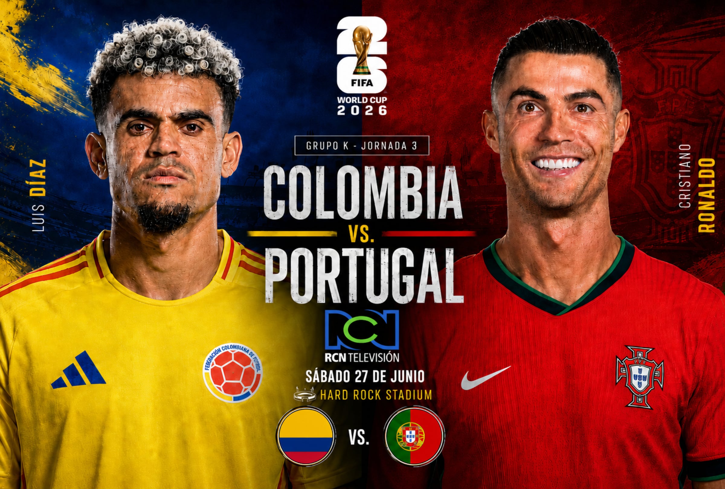 MIAMI, FLORIDA (ESTADOS UNIDOS), 27/06/2026.- Cobertura oficial de Canal RCN EN VIVO GRATIS para mirar el partido Colombia vs. Portugal hoy por la Jornada 3 del grupo K del Mundial 2026 en el Hard Rock Stadium de Miami, Florida. FOTO DE NOÉ YACTAYO