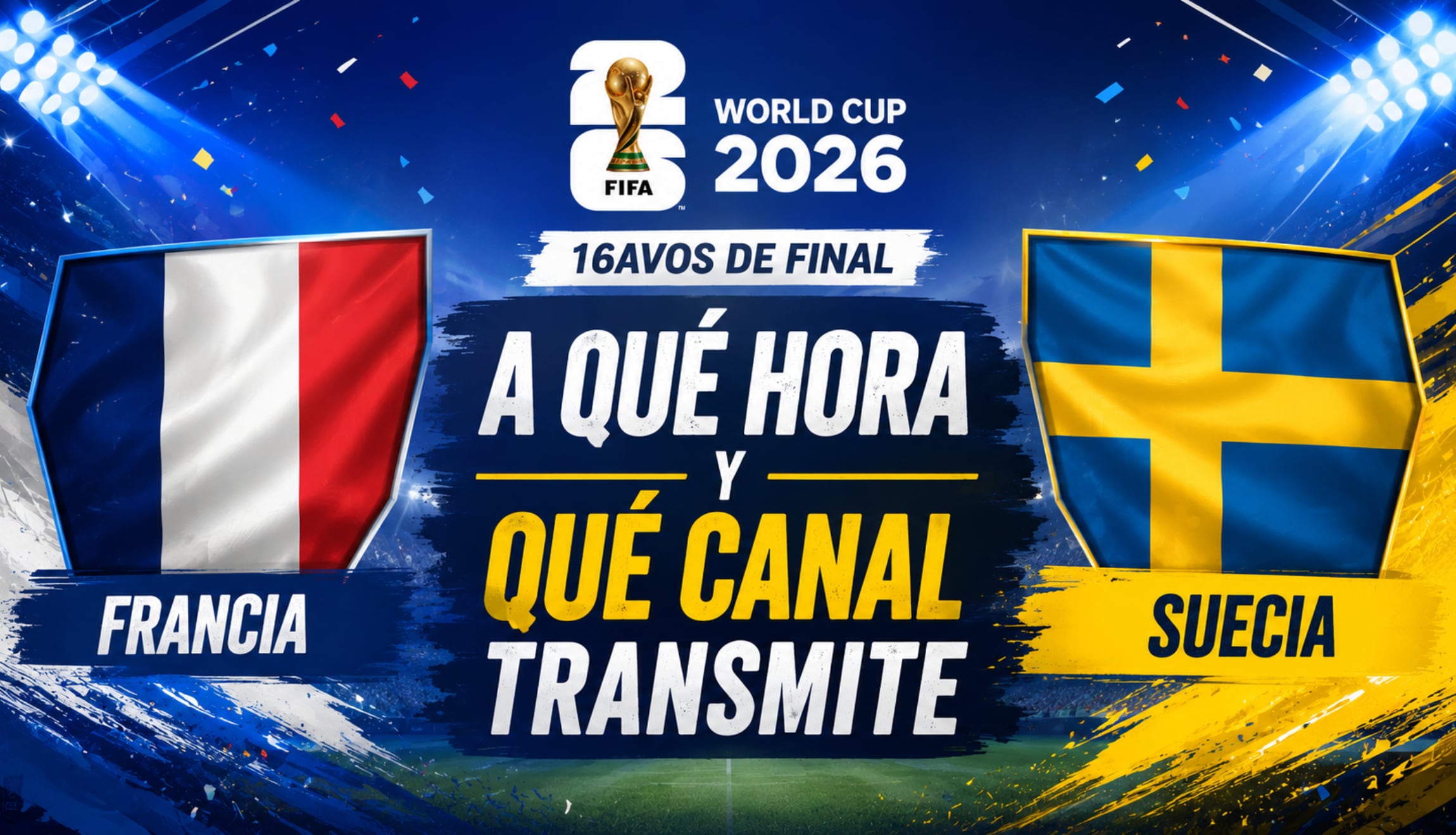 Consulta los horarios y canales para ver Francia vs. Suecia EN VIVO por la ronda de 16avos de final del Mundial de Fútbol 2026, desde el MetLife Stadium de New Jersey. (Foto: Imagen creada por Gestión Mix utilizando la IA de Chat GPT)