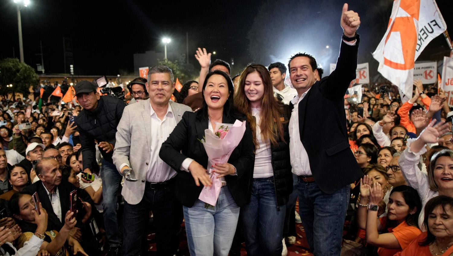 Keiko Fujimori encabeza nuevamente la plancha presidencial naranja, esta vez junto a Miguel Torres y Luis Galarreta. Foto: AFP