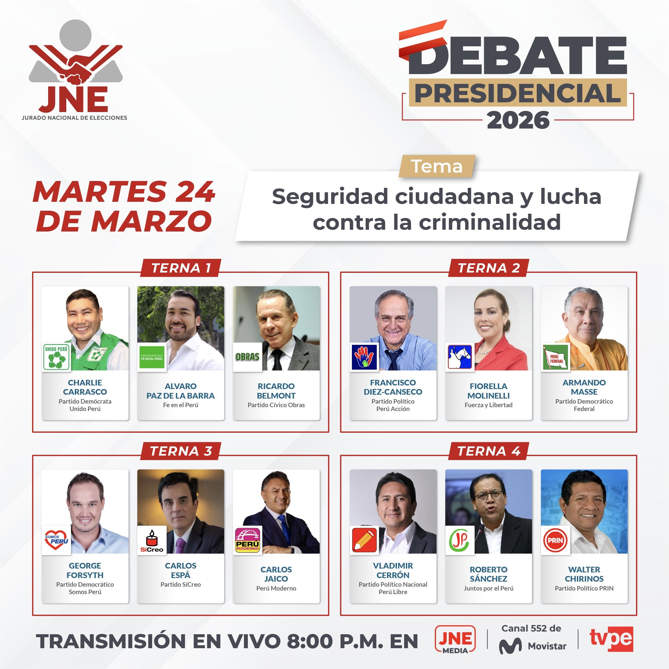 Estas son las ternas del debate de este martes