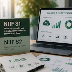 NIIF S1 y NIIF S2. Fotocomposición: ChatGPT y Diario Gestión