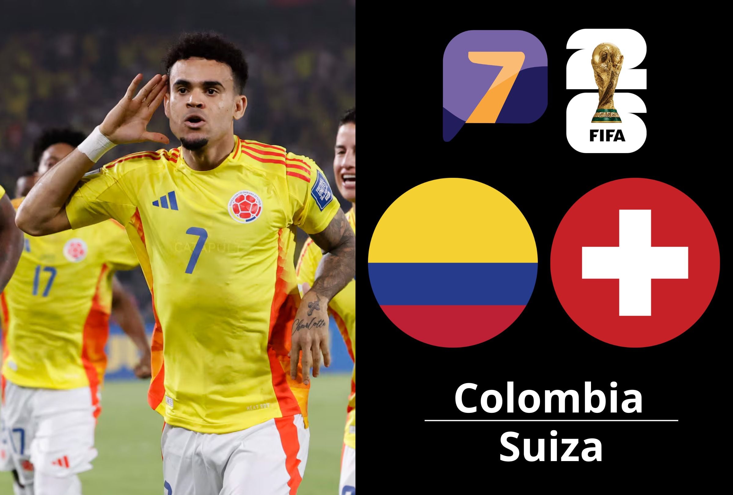 Desde México, TV Azteca (Canal 7) transmite el partido entre Colombia vs. Suiza EN VIVO ONLINE HOY martes 7 de julio por octavos de final de la Copa Mundial 2026. (Foto: Composición Depor)