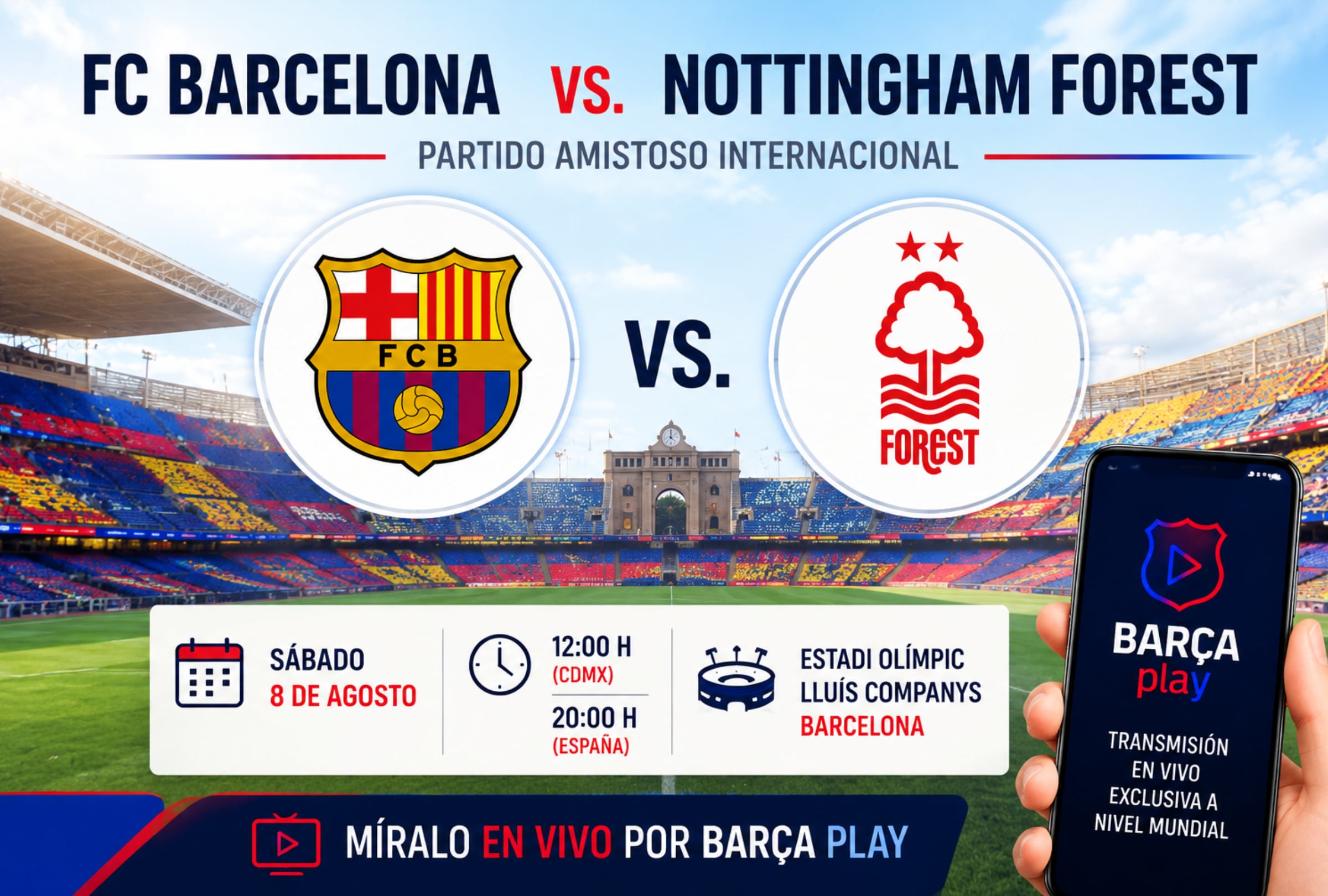 UDINE (ITALIA), 08/08/2026.- Lista de horarios y canales de televisión para mirar el partido FC Barcelona vs. Nottingham Forest hoy por amistoso de pretemporada 2026 del Friuli Venezia Giulia Cup en el Bluenergy Stadium de Udine, Italia. FOTO DE NOÉ YACTAYO