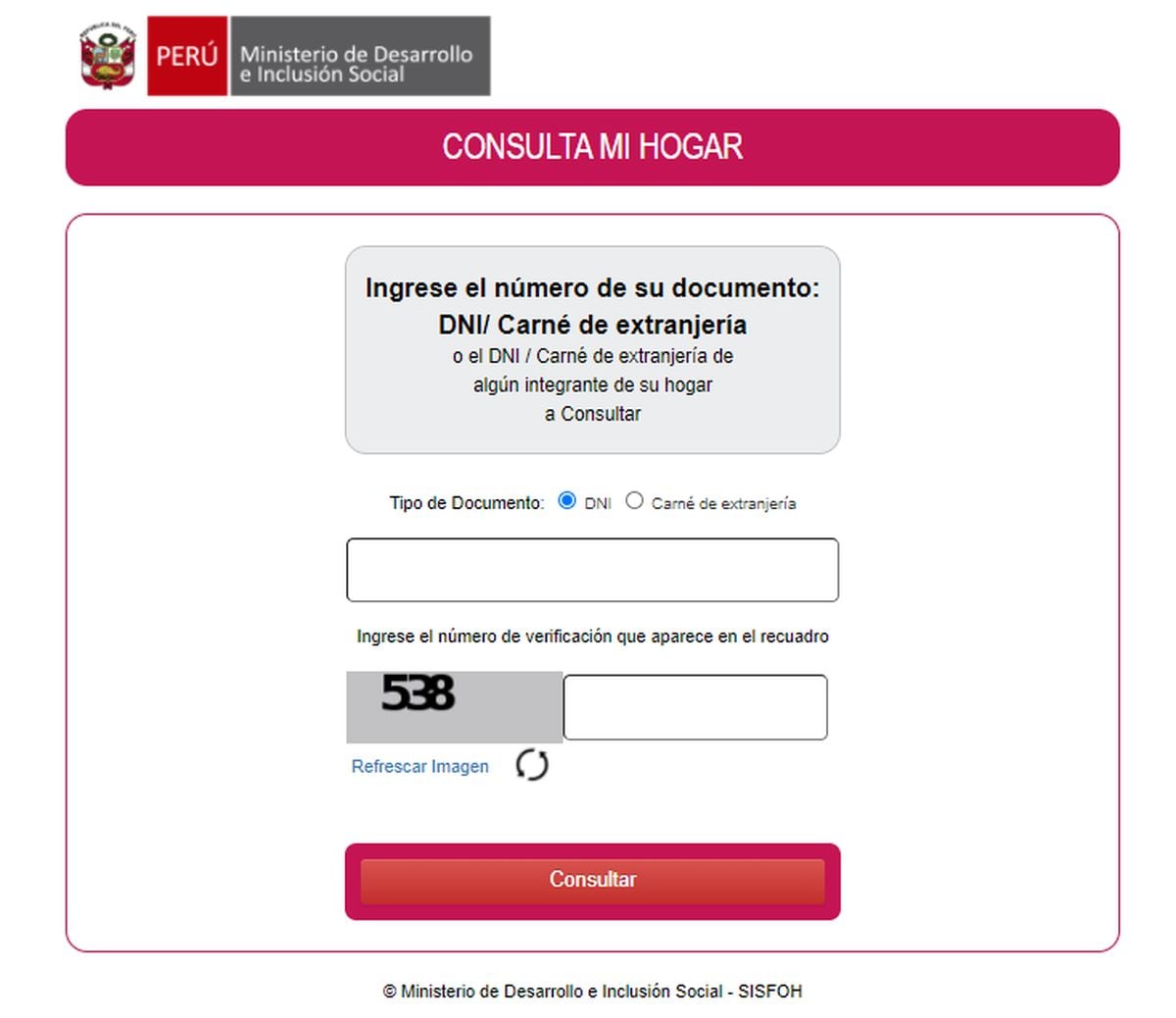Portal para ingresar datos del SISFOH (Foto: Midis)