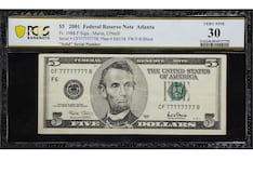 ¿Cuánto valen los billetes de 5 dólares con números de serie sólidos?