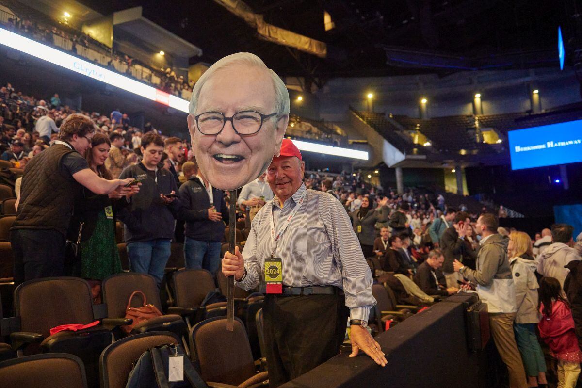 A cardboard cutout of Warren Buffett, during the 2024 Berkshire Hathaway annual shareholders meeting in Omaha, Nebraska.