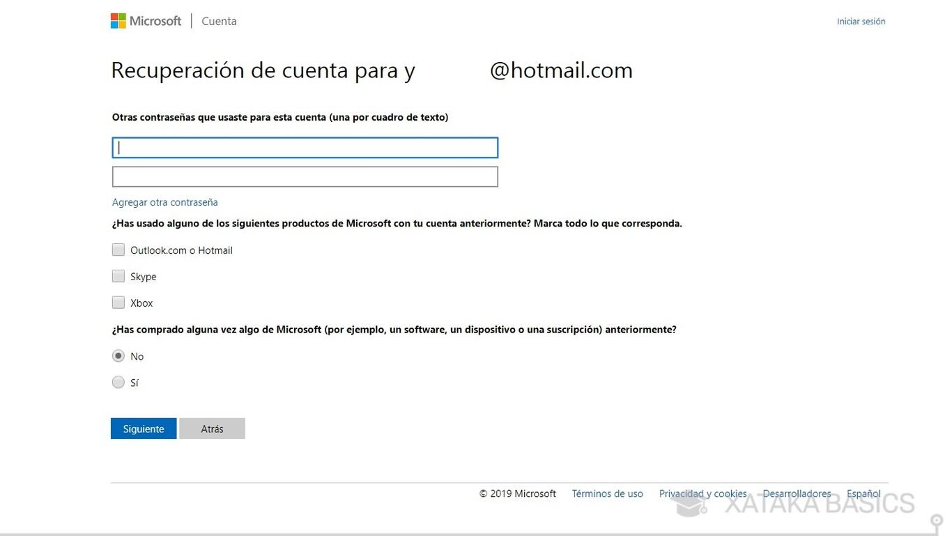 Deberás escribir contraseñas que ya haz usado. (Foto: Outlook)