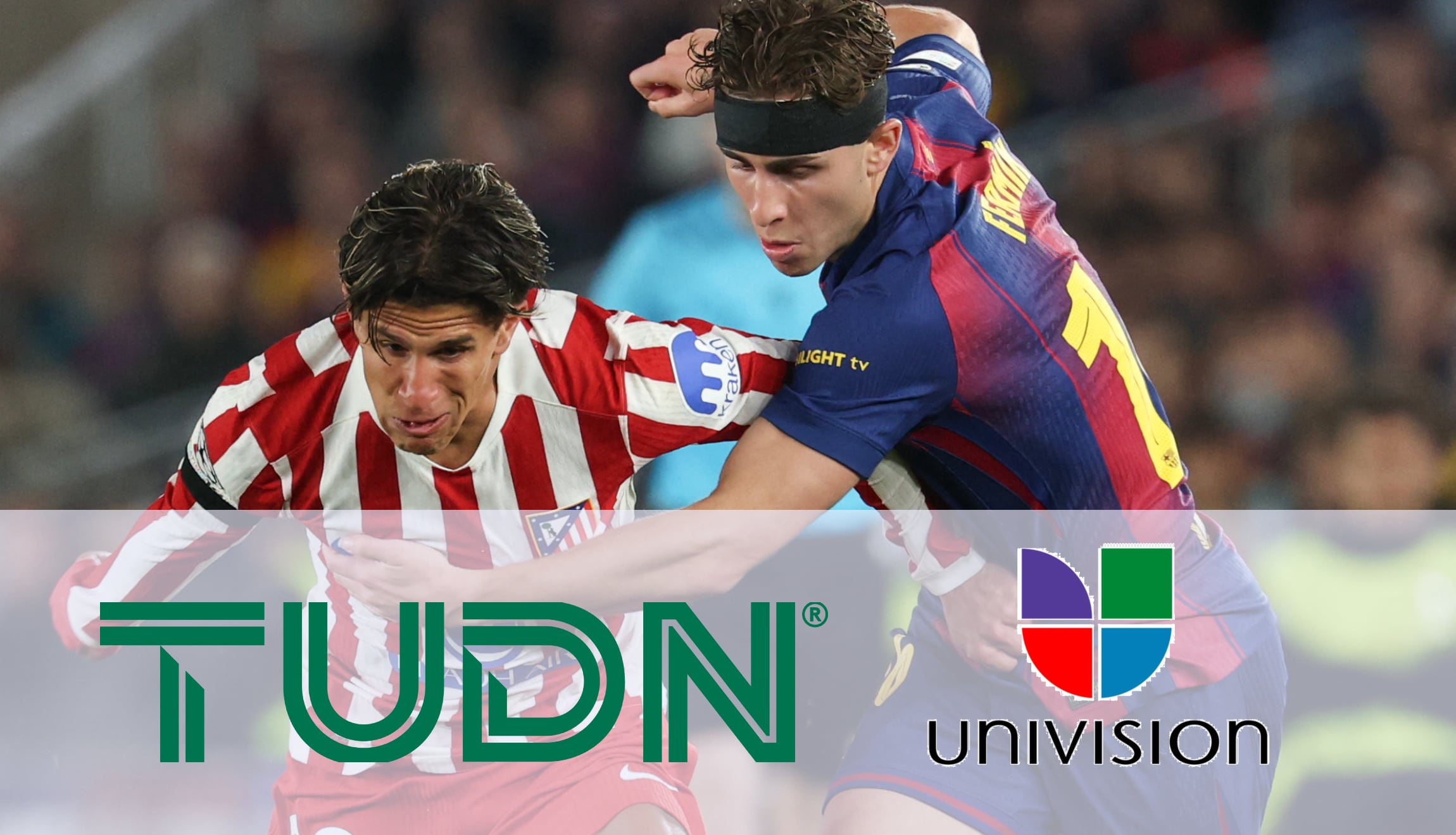 Señal de Univisión y TUDN para seguir desde Estados Unidos la transmisión de FC Barcelona vs. Atlético Madrid, por la vuelta de los cuartos de final de la Champions League 2026. (Foto: AFP / Imagen creada por Gestión Mix)