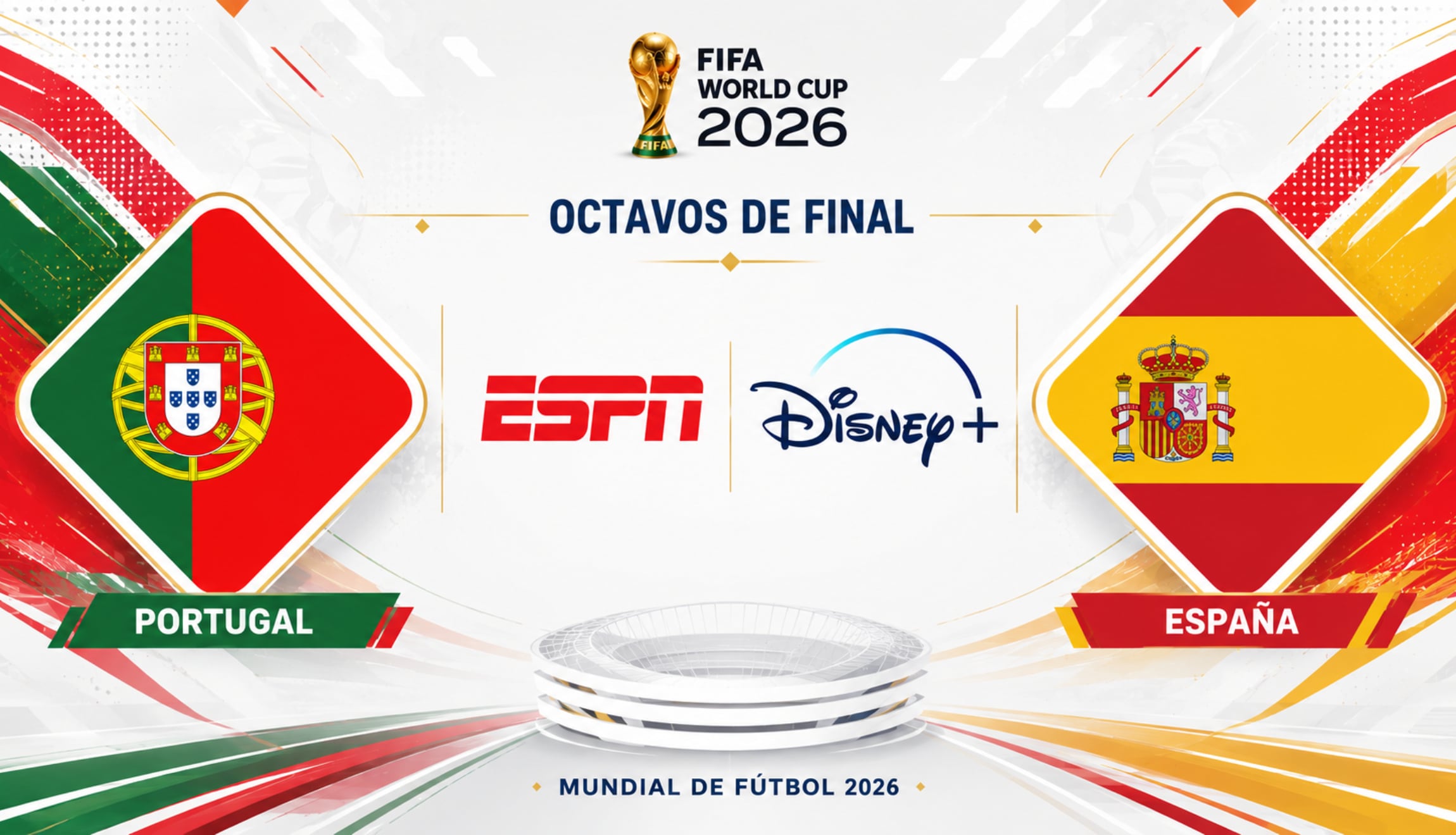 Señal de ESPN y Disney Plus Premium para ver el partido de Portugal vs. España en vivo y en directo, este lunes 6 de julio, por los octavos de final del Mundial de Fútbol 2026. (Foto: Imagen creada por Depor utilizando la IA de Chat GPT)