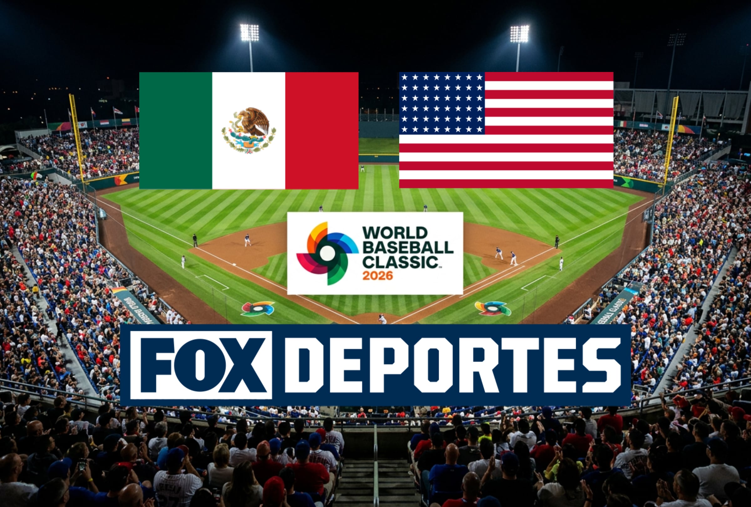 HOUSTON, TEXAS (ESTADOS UNIDOS), 09/03/2026.- Cobertura oficial de FOX Deportes EN VIVO EN DIRECTO para ver el juego de Team USA vs. México este lunes 9 de marzo por la cuarta entrada del Grupo B en el Clásico Mundial de Béisbol 2026. FOTO DE PERPLEXITY AI PARA GESTIÓN MIX