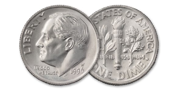 La moneda de 10 centavos de 1996 en honor al presidente Roosevelt es una pieza muy buscada por los coleccionistas numismáticos en Estados Unidos (Foto: MINT)