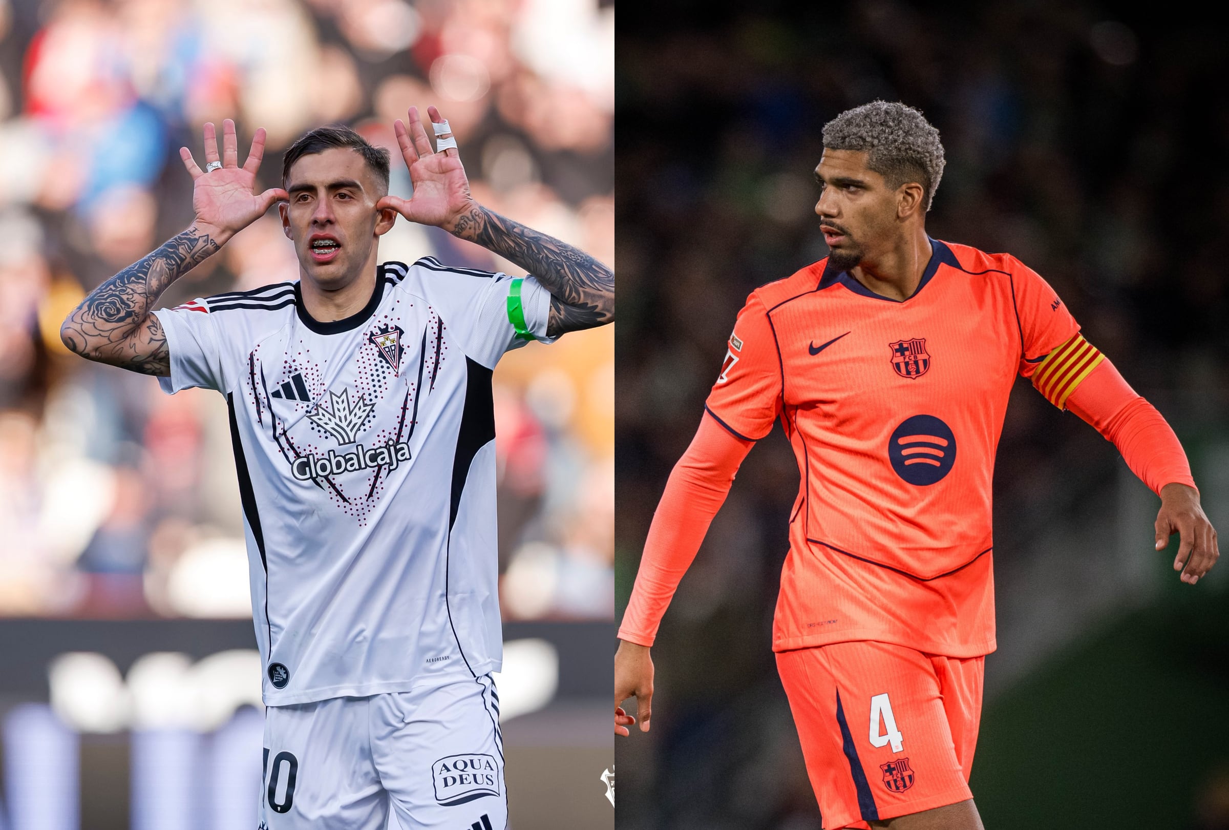 Barcelona visita este martes el Estadio Carlos Belmonte para enfrentarse al Albacete por los cuartos de final de la Copa del Rey (Crédito: Composición Gestión / @AlbaceteBPSAD / @FCBarcelona_es)