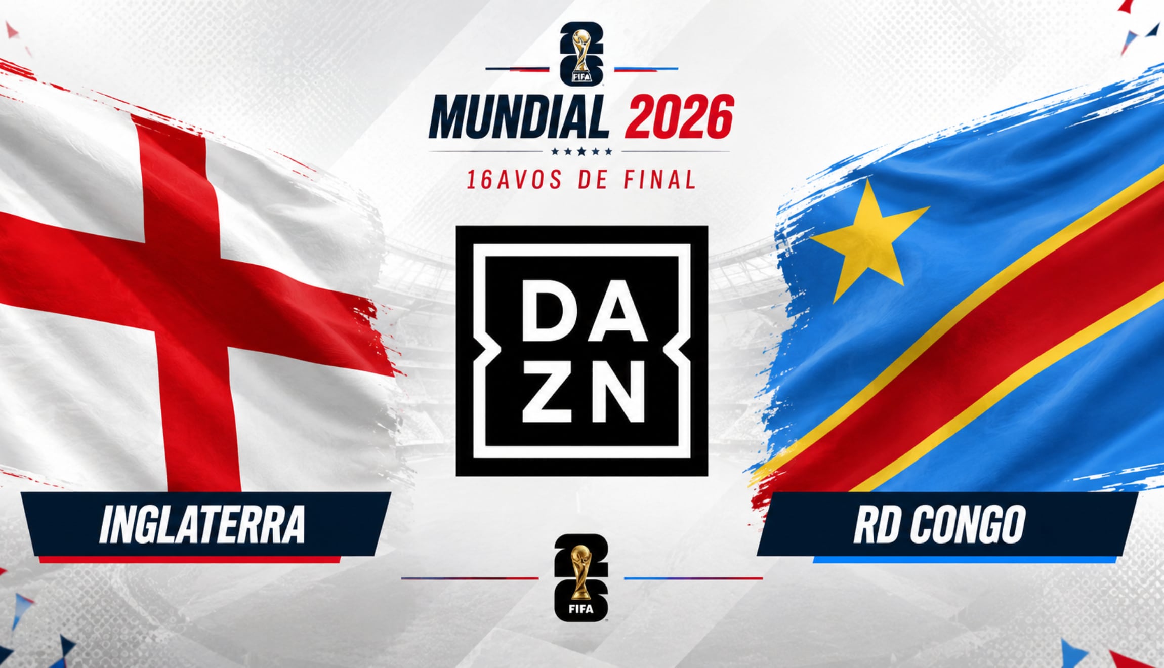 Señal de DAZN Mundial EN DIRECTO para ver la retransmisión de Inglaterra vs. RD Congo, este miércoles 01 de julio, por 16avos de final del Mundial de Fútbol 2026. (Foto: Imagen creada por Depor utilizando la IA de Chat GPT)