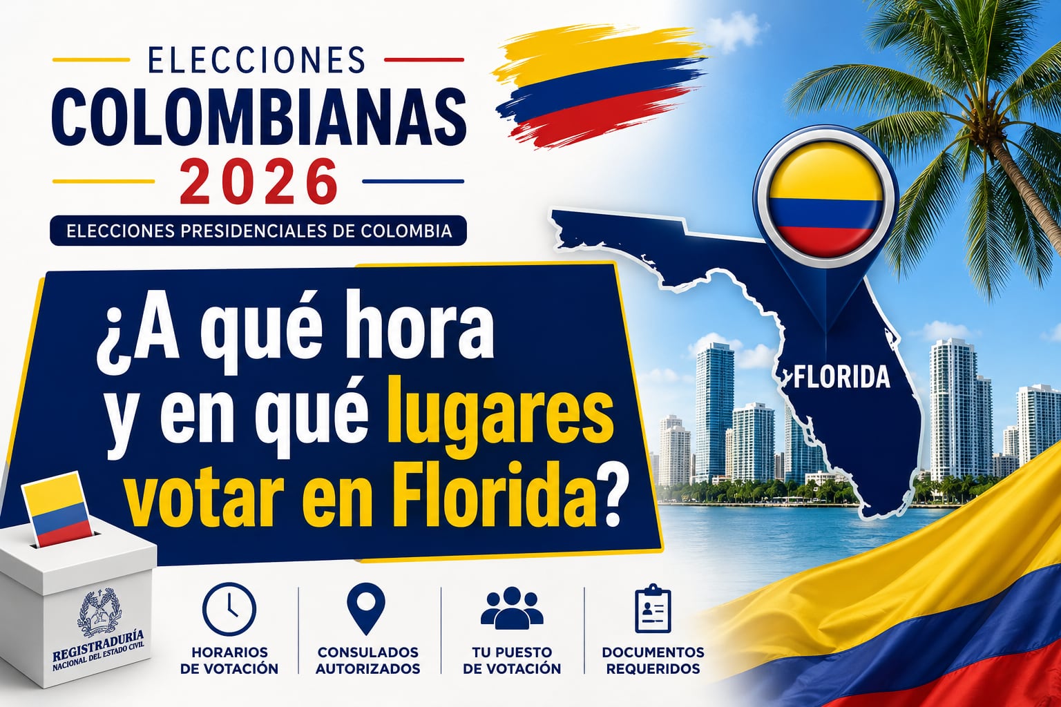 Los colombianos que viven en Florida se alistan para votar en las Elecciones 2026 (Imagen hecha por MAG con apoyo de la IA Gemini)