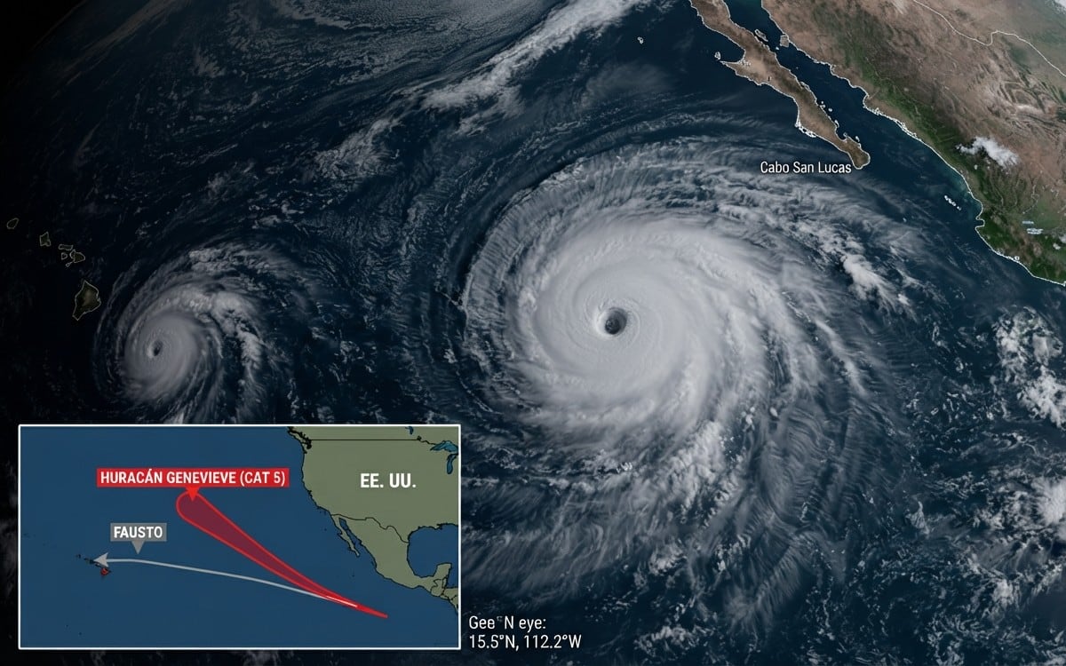 El huracán Genevieve alcanzó la categoría 5 con vientos de hasta 160 mph (260 km/h), convirtiéndose en el primer ciclón de máxima intensidad del Pacífico desde 2024.(Foto: Imagen creada por Mix usando Gemini)