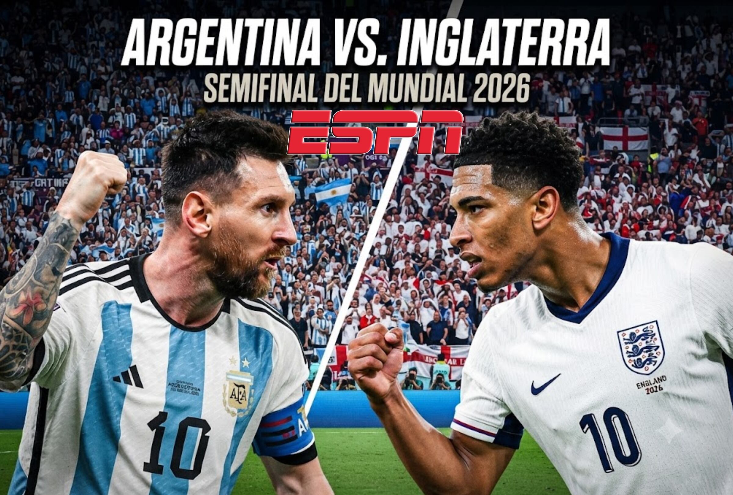 ATLANTA, GEORGIA, (ESTADOS UNIDOS), 15/07/2026.- ESPN y Disney Plus transmitirán EN VIVO el partido de Argentina vs. Inglaterra hoy miércoles 15 de julio por la semifinal del Mundial 2026 desde Mercedes-Benz Stadium, Atlanta, Georgia, Estados Unidos. Foto: Gemini.