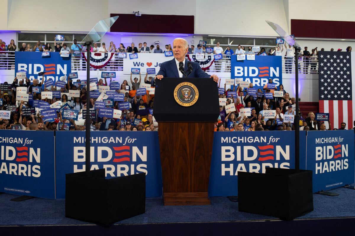 US President Joe Biden during a campaign event in Detroit, Michigan, US, on Friday, July 12, 2024. Biden said he was being unfairly targeted for his verbal miscues and vowed to "shine a spotlight" on Republican Donald Trump and his agenda, as the Democrat looked to pivot away from a debate performance that badly damaged his campaign.