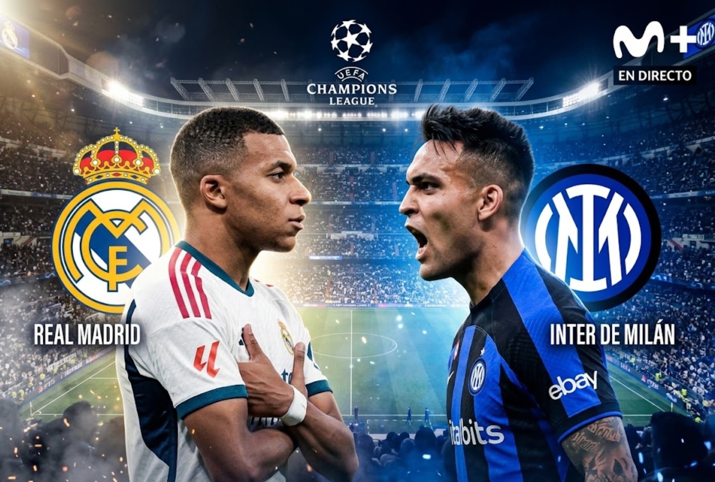MADRID, ESPAÑA, (08-09-2026).- Movistar Plus transmitirá EN DIRECTO el partido entre Real Madrid vs. Inter de Milán hoy por la Champions League desde el Santiago Bernabéu. FOTO: Imagen creada con la IA de Gemini.