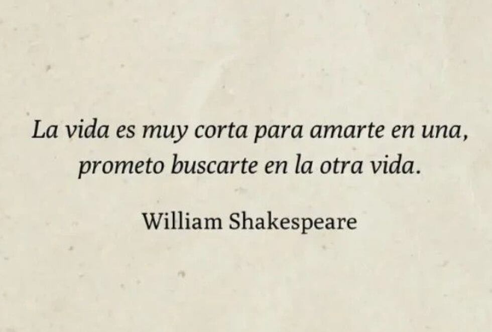 "Por distinta que sea nuestra procedencia o las lenguas que hablamos, nuestros corazones laten como uno solo." - Albus Dumbledore - Harry Potter
"La vida es muy corta para amarte en una, prometo buscarte en la otra vida." - William Shakespeare (Foto: Pinterest / Noé Yactayo)