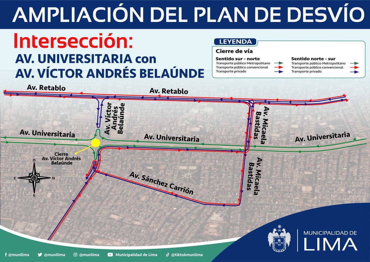 Ampliación de desvío vehicular por obras de ampliación del Metropolitano.
