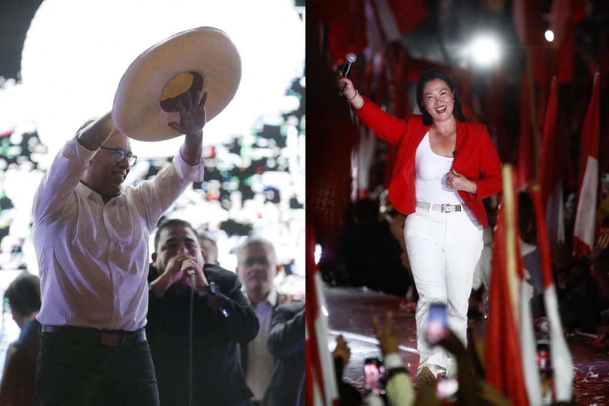 Keiko Fujimori encabezó su mitin de cierre de campaña en el Arena Monumental. En tanto, Roberto Sánchez realizó su último acto proselitista en la avenida de la Peruanidad. Foto: GEC.