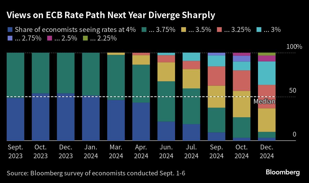 Las opiniones sobre la trayectoria de tasas del BCE el próximo año divergen marcadamente.