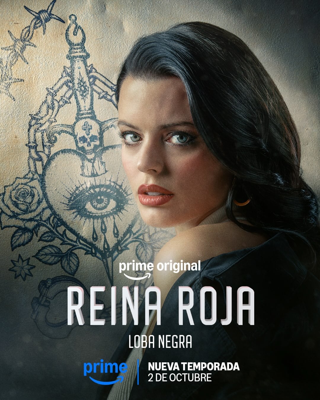 Adriana Torrebejano como Lola Moreno en el póster individual del personaje de "Reina Roja 2: Loba negra" (Foto: Amazon Studios)