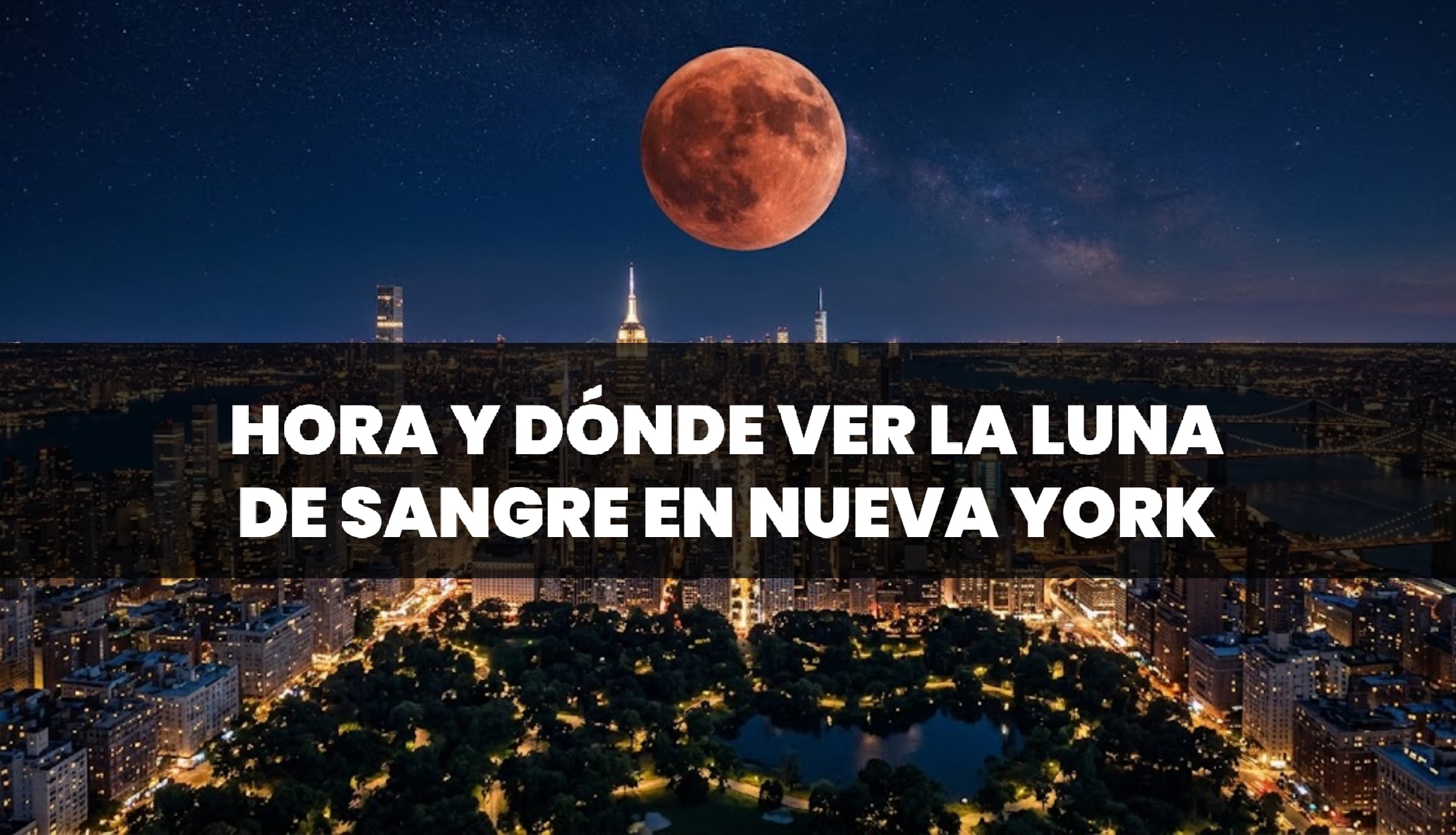 Revisa la hora para ver y cómo puedes ver el eclipse lunar parcial o también llamada Luna de Sangre, este 28 de agosto de 2026, desde Nueva York. (Foto: Imagen creada por Gestión Mix utilizando la IA de Gemini)