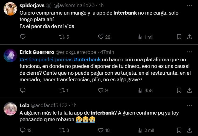 Usuarios de Interbank reportan fallas en el aplicativo. Foto: X