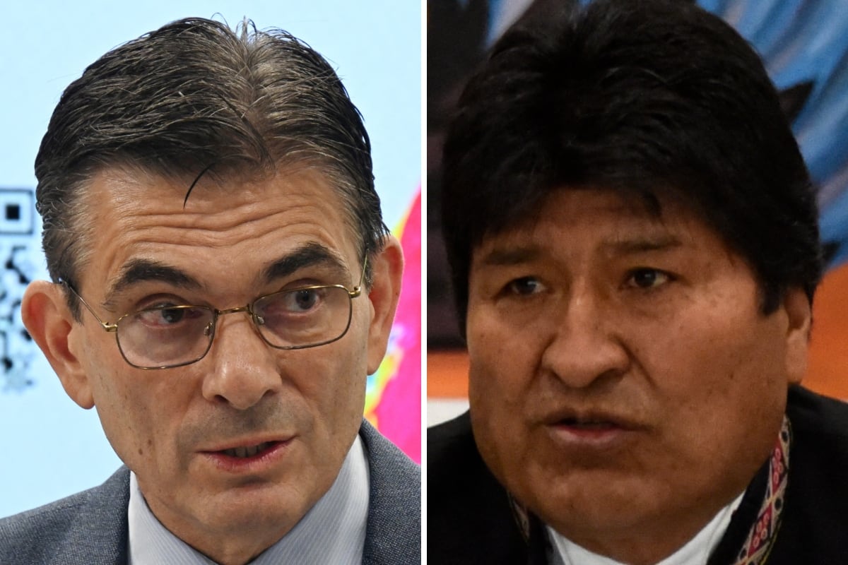 El presidente de Bolivia, Rodrigo Paz; y el exmandatario, Evo Morales. (Aizar RALDES / AFP)