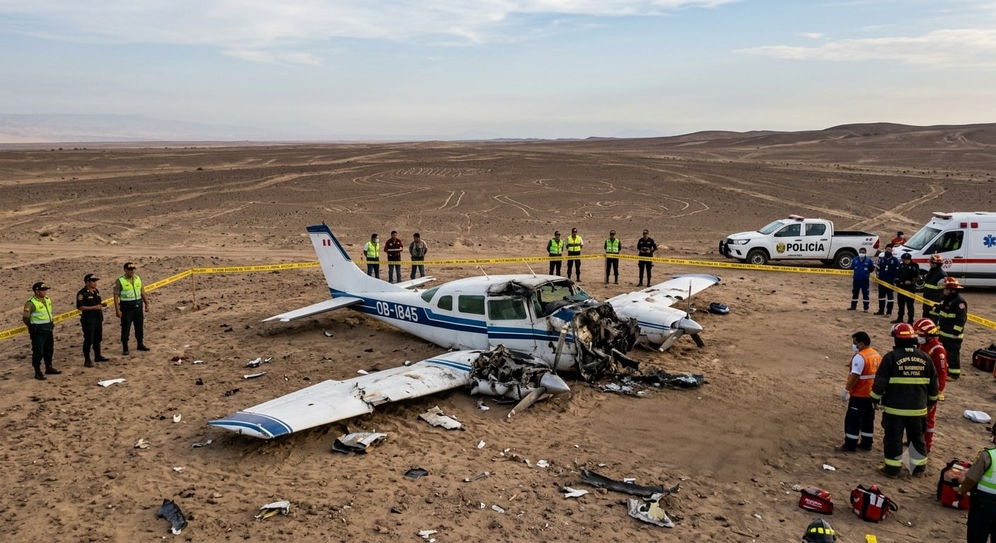 Accidente aéreo: confirman 13 fallecidos tras caída de avioneta que sobrevolaba Líneas de Nasca. Foto: Generada con IA.
