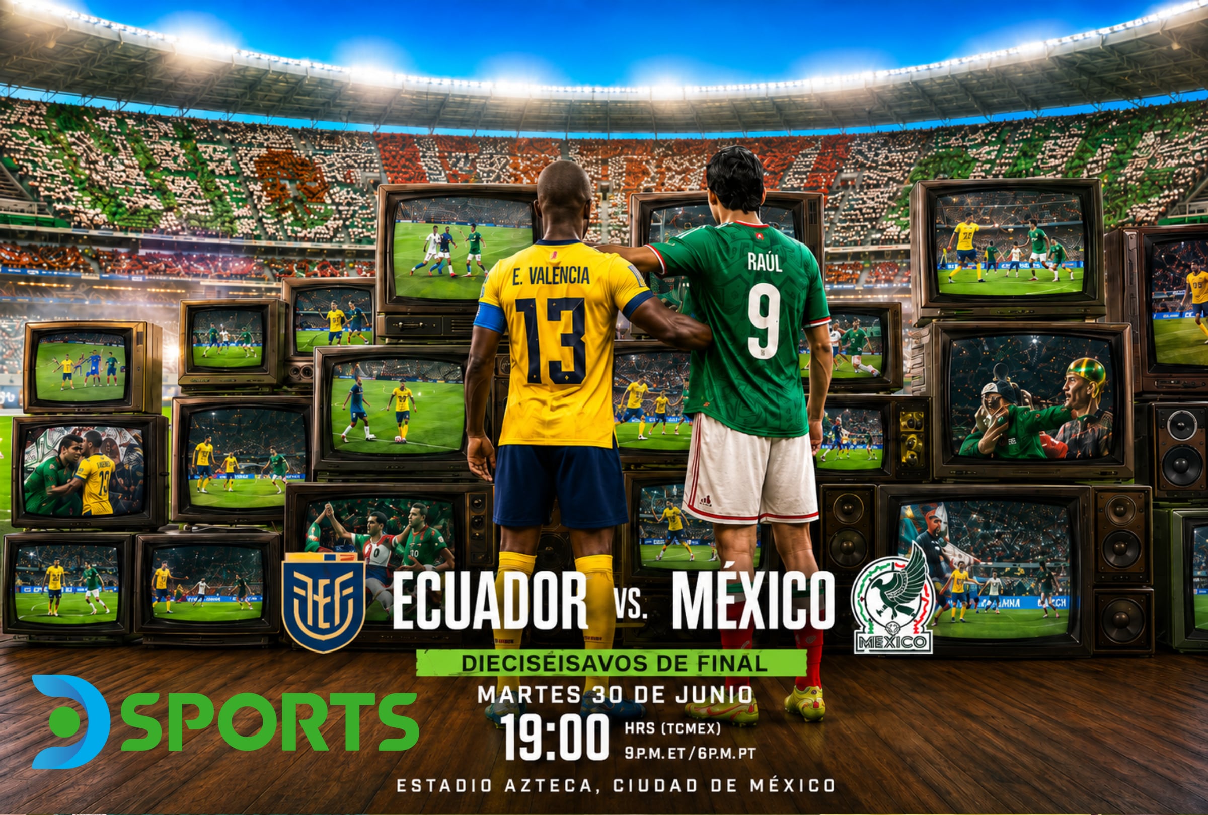CIUDAD DE MÉXICO, CDMX (MÉXICO), 30/06/2026.- Cobertura oficial de DIRECTV Sports (Canal 1610) y DGO EN VIVO ONLINE para ver el partido Ecuador vs. México hoy por los dieciseisavos del Mundial 2026 en el Estadio Azteca de la Ciudad de México. FOTO DE NOÉ YACTAYO