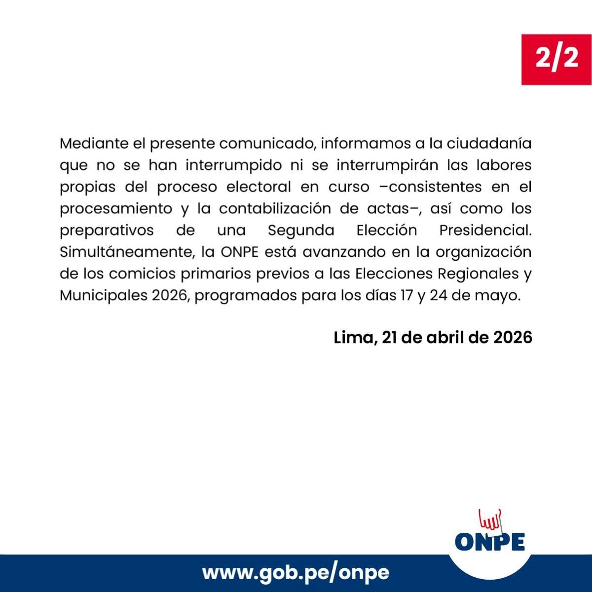 Comunicado de la ONPE.