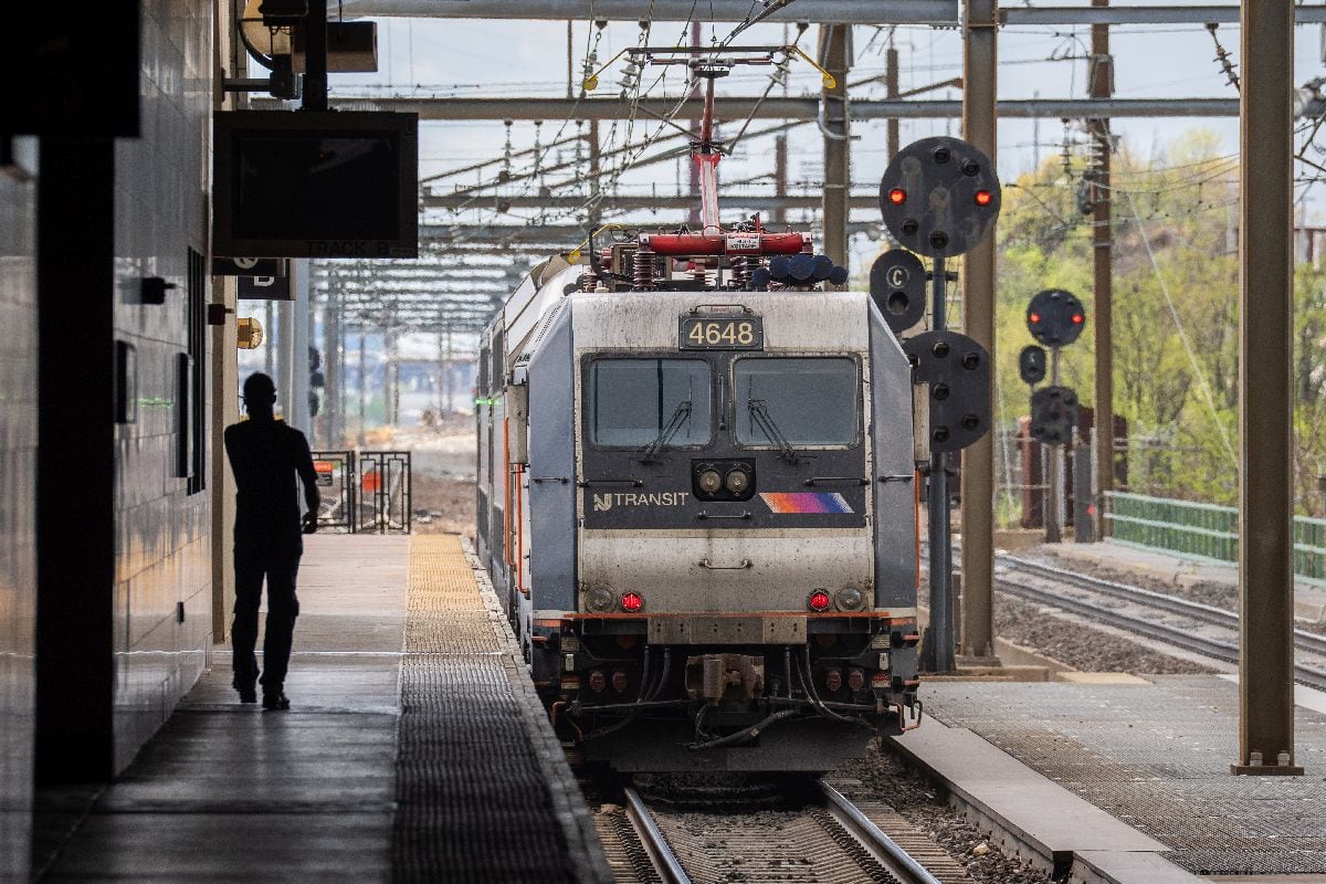 A New Jersey Transit train at Secaucus Junction station.