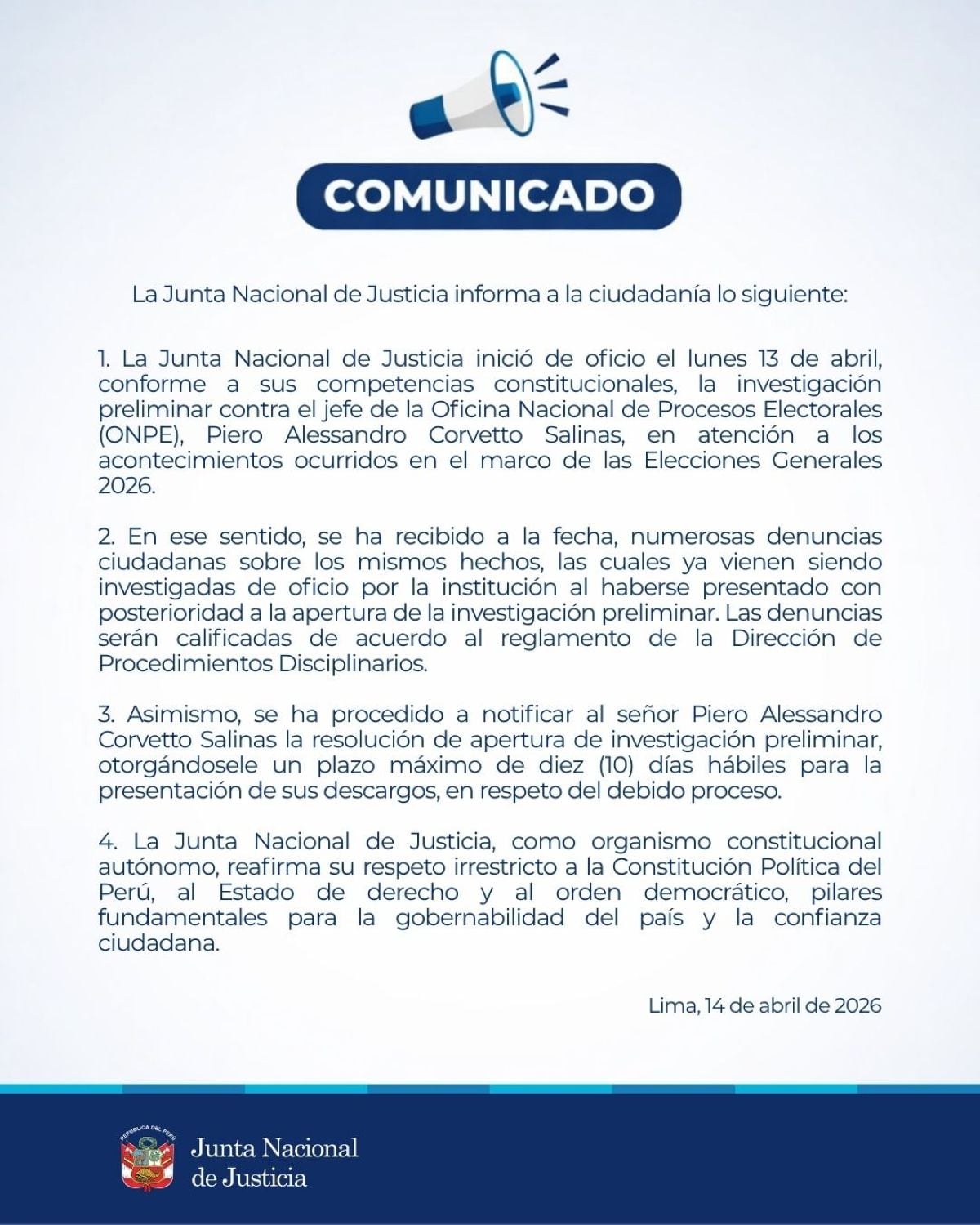 Comunicado de la JNJ. Foto: X.