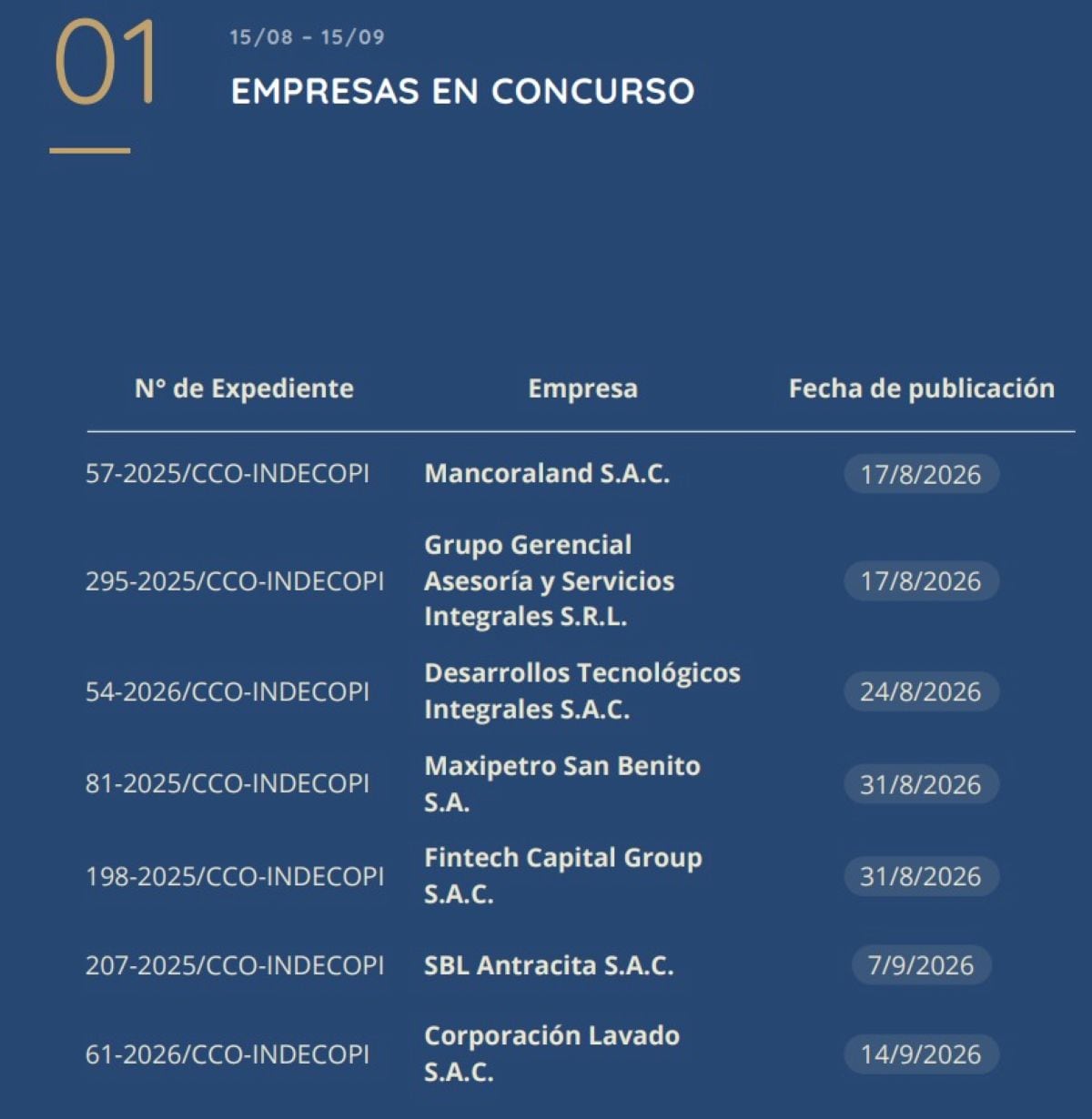 Empresas en concurso. Foto: Radar Concursal/Almerco Abogados.