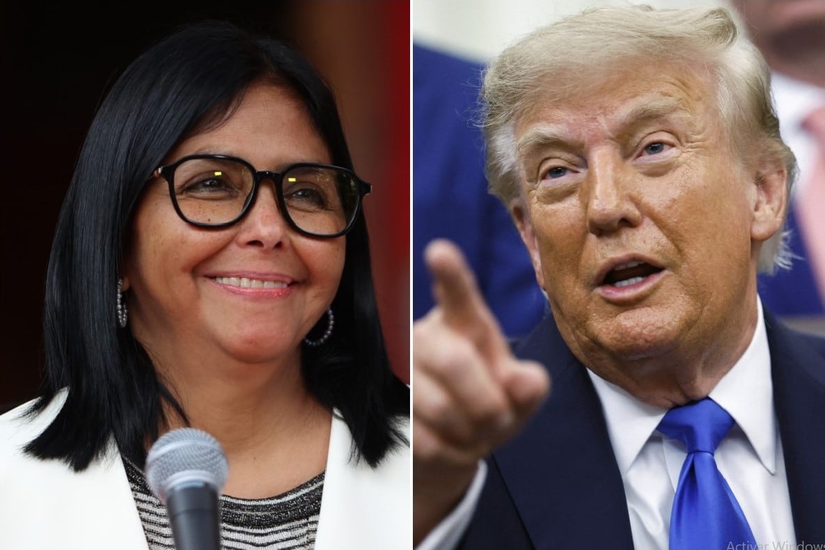 La presidenta interina de Venezuela Delcy Rodríguez y el presidente de Estados Unidos Donald Trump. (Fotos: EFE / AFP).