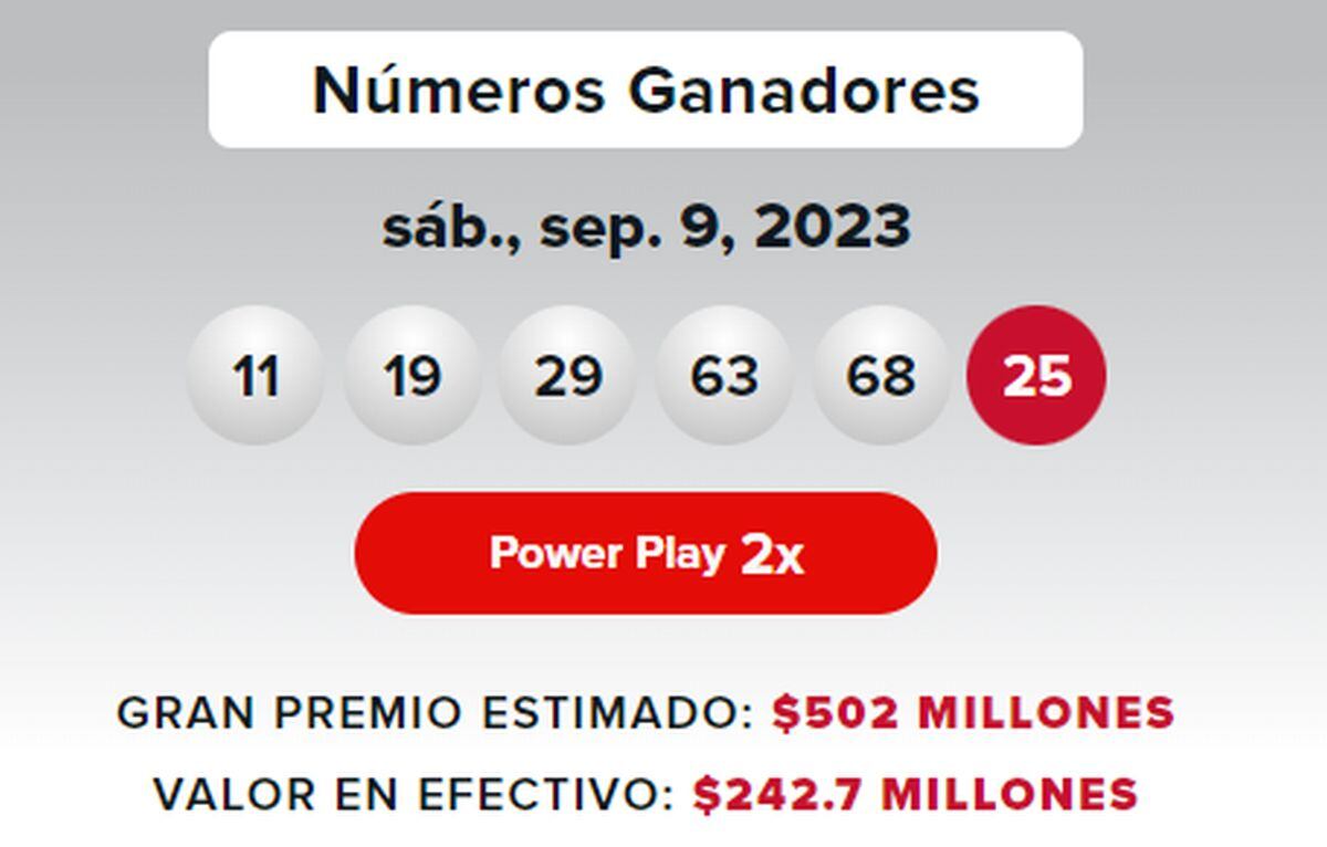 Los números ganadores de la lotería del 9 de septiembre (Foto: Powerball)