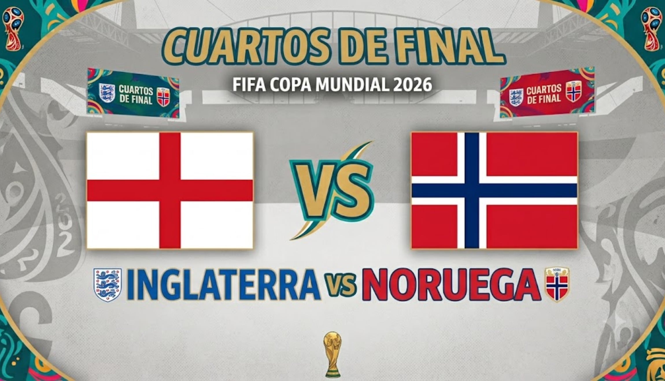 Consulta los canales para ver Inglaterra vs. Noruega en vivo y en directo, desde diferentes partes del mundo, para ver el partido de los cuartos de final del Mundial 2026. (Foto: Imagen creada por Gestión Mix utilizando la IA de Chat GPT)