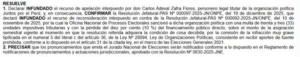 Decisión que se oficializó hoy a través del diario oficial El Peruano con la Resolución Nº 1139-2026-JNE. Fuente: El Peruano