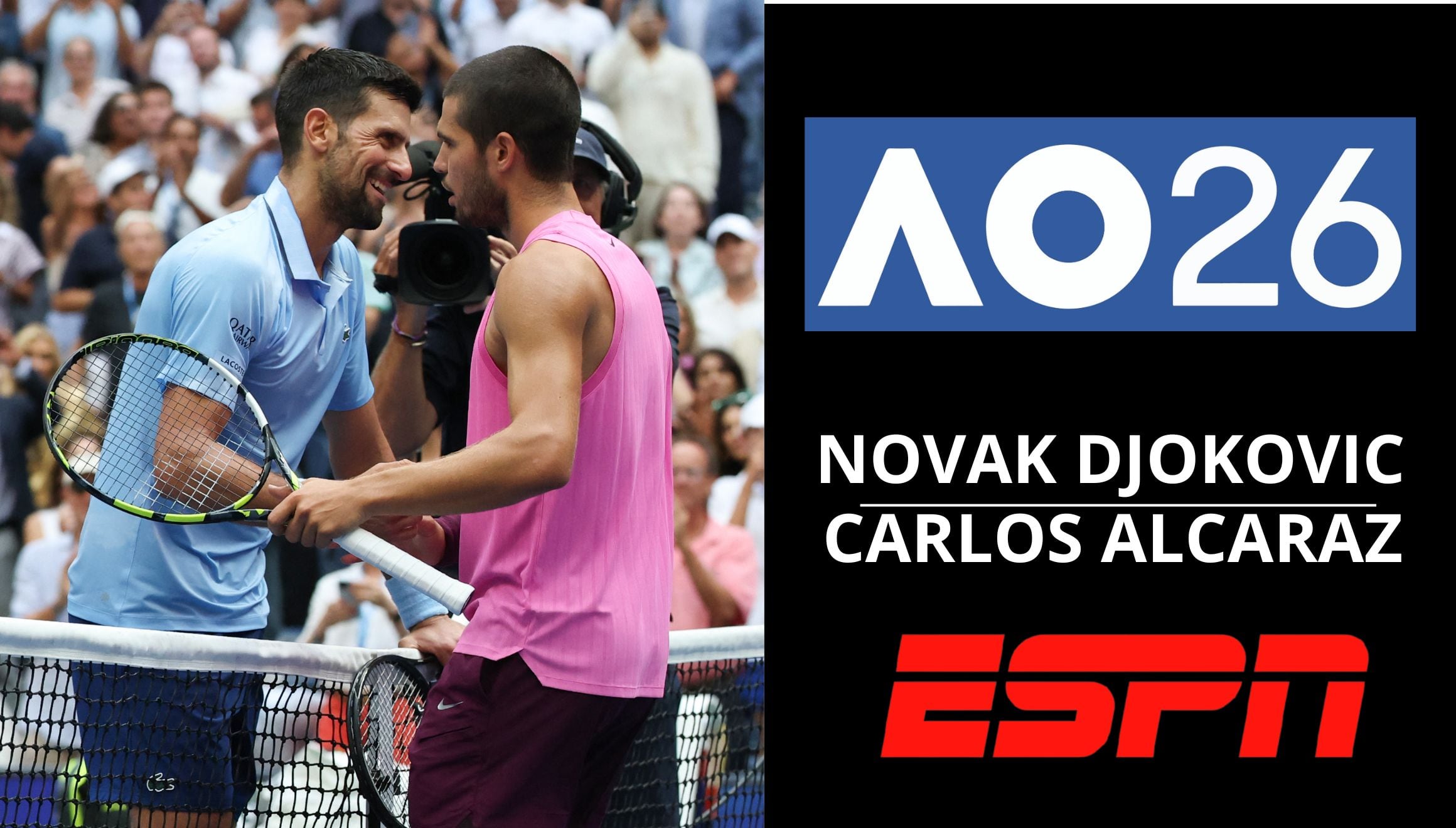 ESPN y Disney Plus transmiten la final entre Novak Djokovic vs. Carlos Alcaraz EN VIVO EN DIRECTO ONLINE este domingo 1 de febrero por el Abierto de Australia 2026. (Foto: KENA BETANCUR / AFP / Composición Gestión Mix)