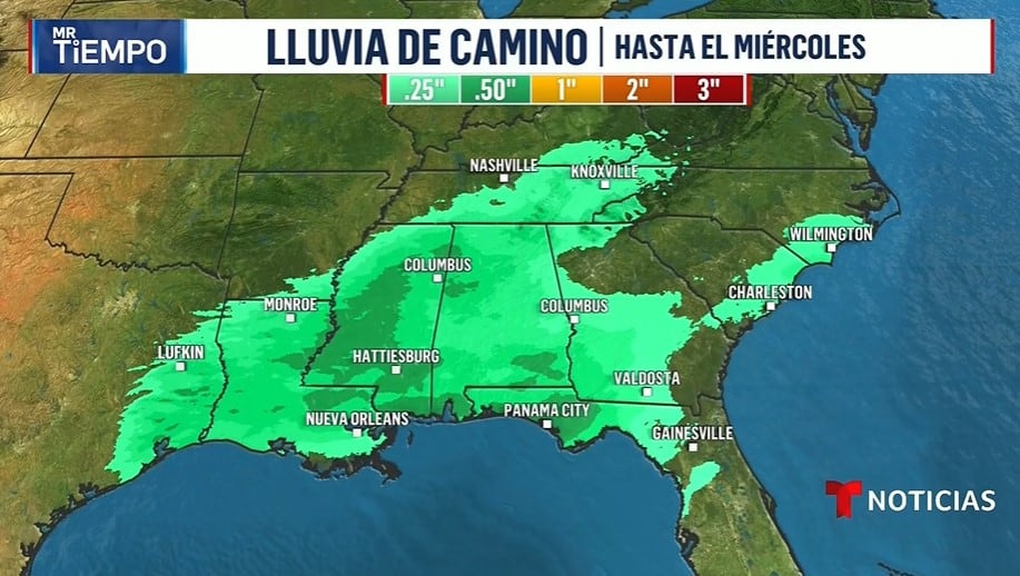Estas son algunas ciudades situadas al sureste del país que presentarían lluvias hasta el miércoles 4 de febrero. (Crédito: Noticias Telemundo / YouTube)