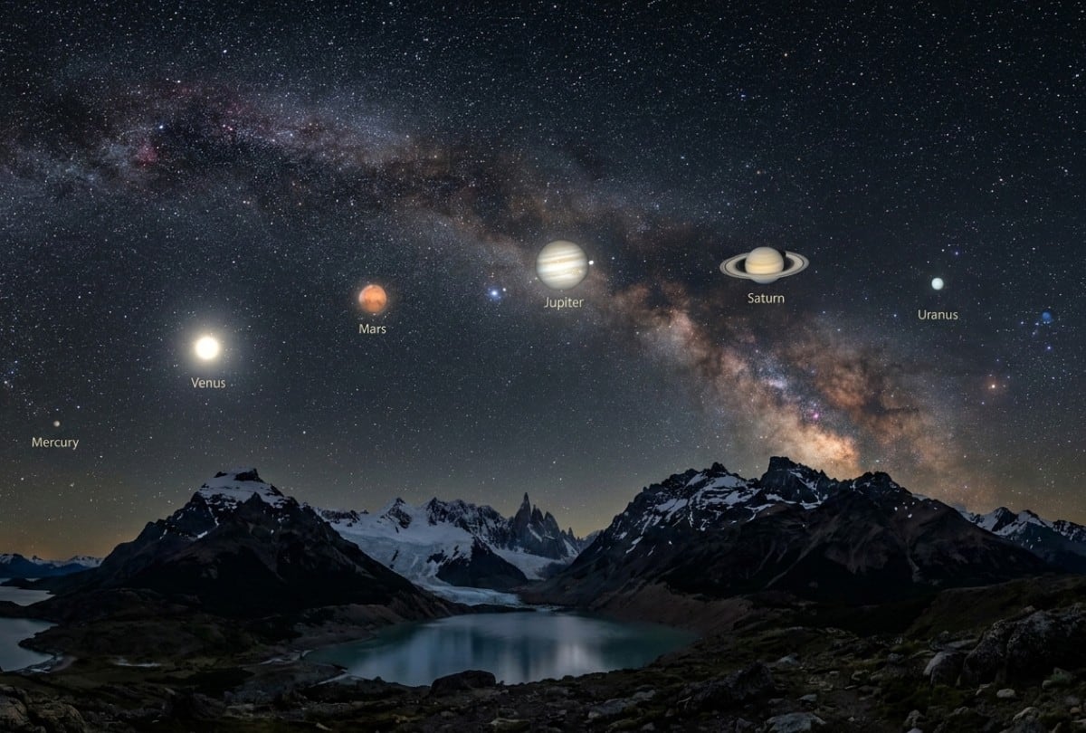 La alineación planetaria del 28 de febrero ofrecerá una oportunidad única para aprender a distinguir planetas en el cielo nocturno. | Crédito: Imagen creada por El Comercio MAG usando la IA de Gemini