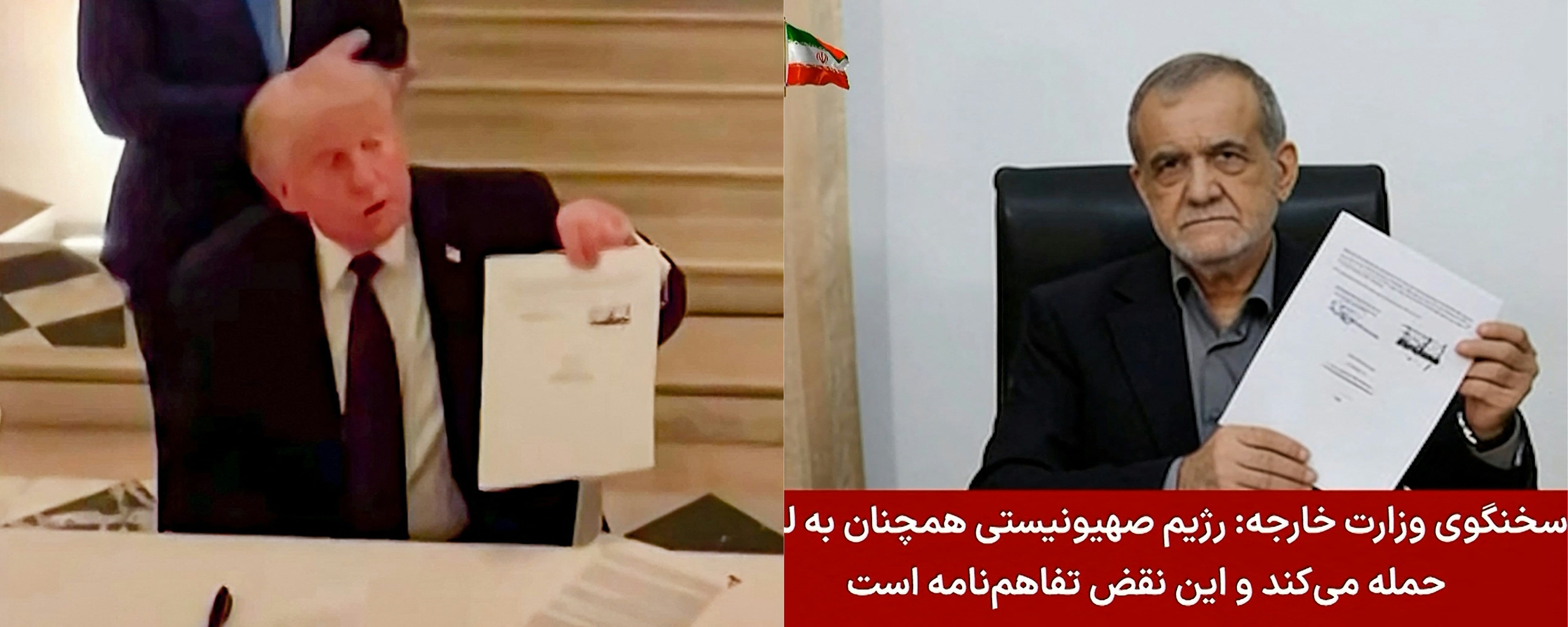 Donald Trump y Masoud Pezeshkian suscriben el acuerdo que permite levantar sanciones y permitir el tránsito del petróleo por el Estrecho de Ormuz. (Foto: AFP)