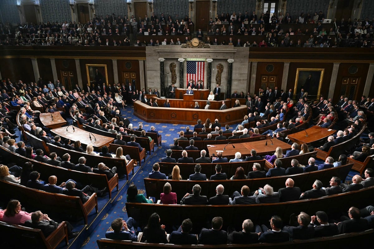 Una sesión conjunta del Congreso en la Cámara de Representantes del Capitolio de Estados Unidos en Washington, DC, el 28 de abril de 2026. (Photo by SAUL LOEB / AFP)