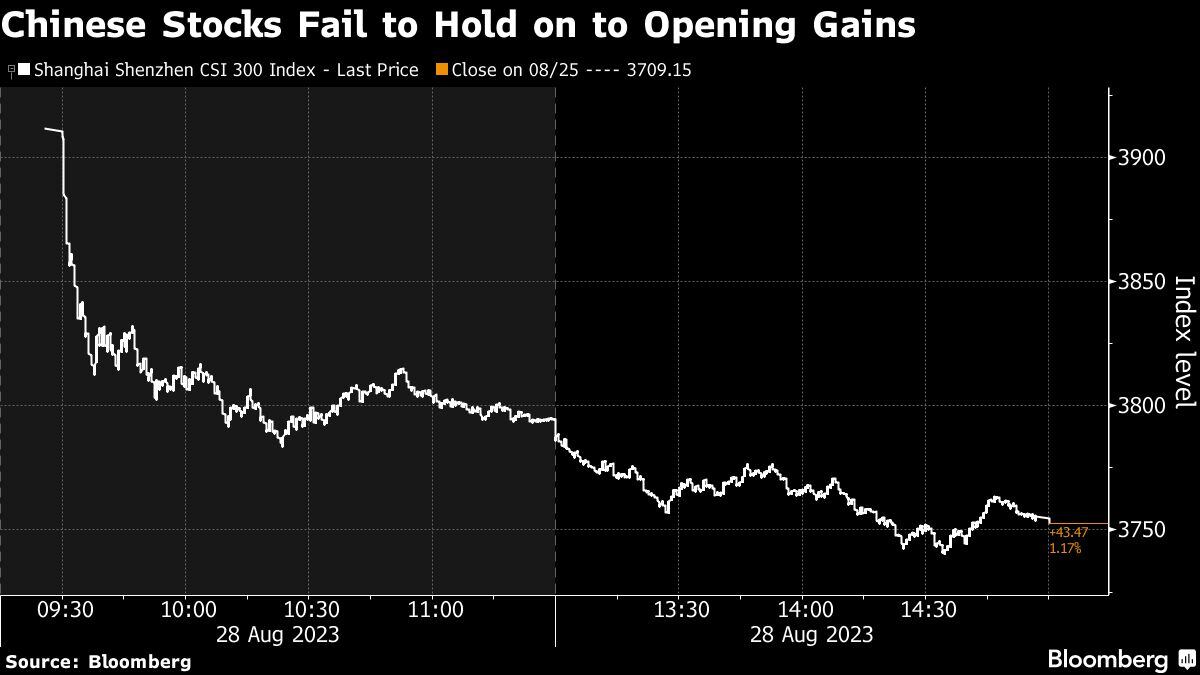 Las acciones chinas no logran mantener las ganancias iniciales