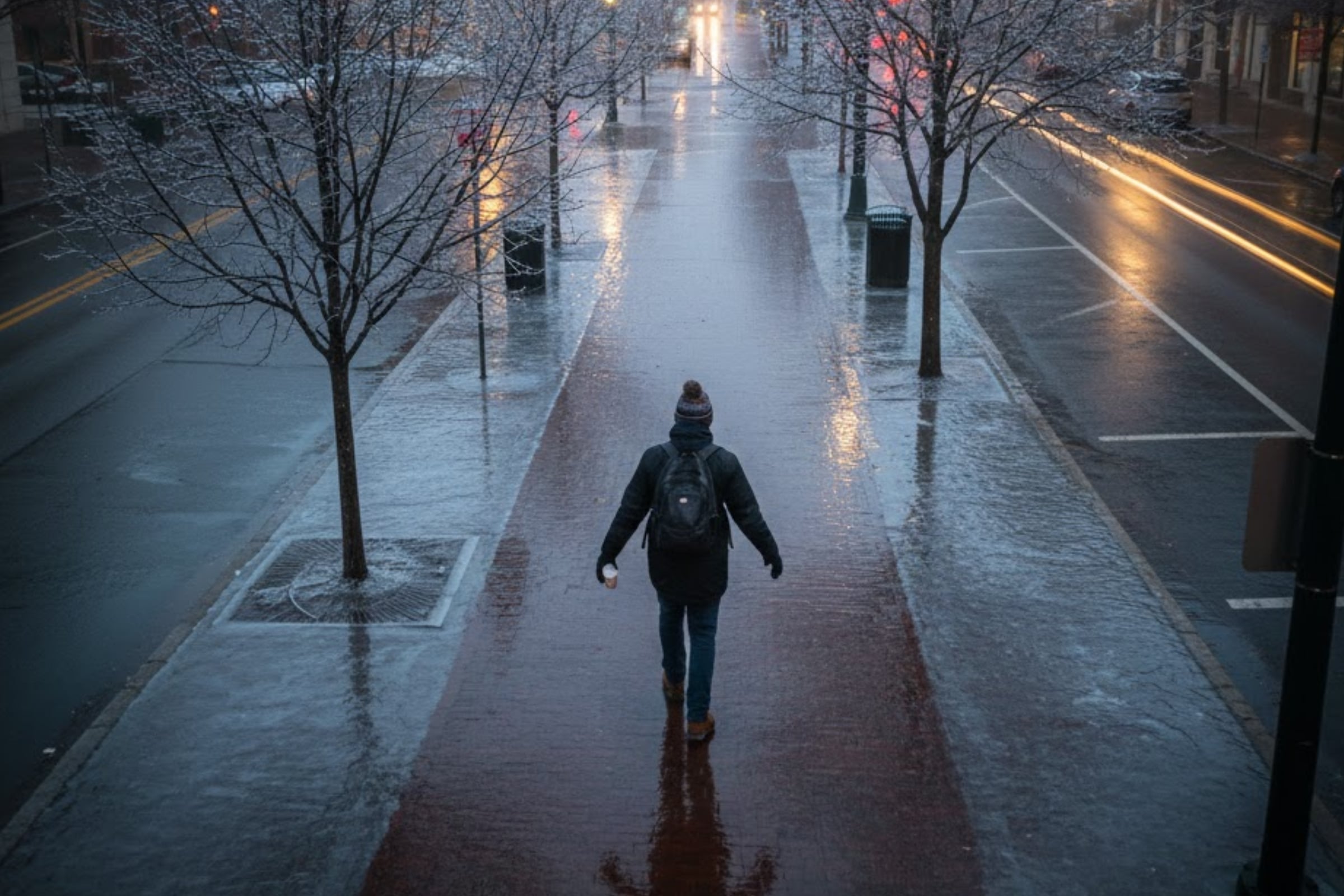 La presencia de hielo en aceras y autopistas generan un grave peligro para transeúntes y conductores. (Crédito: Imagen referencial creada por El Comercio MAG usando la IA de Gemini)